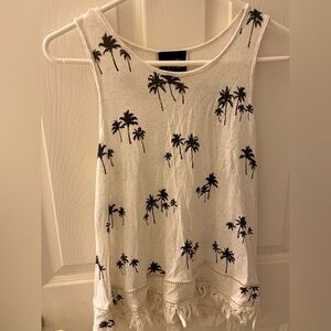 W5 Black and White Palm Print Tank Top